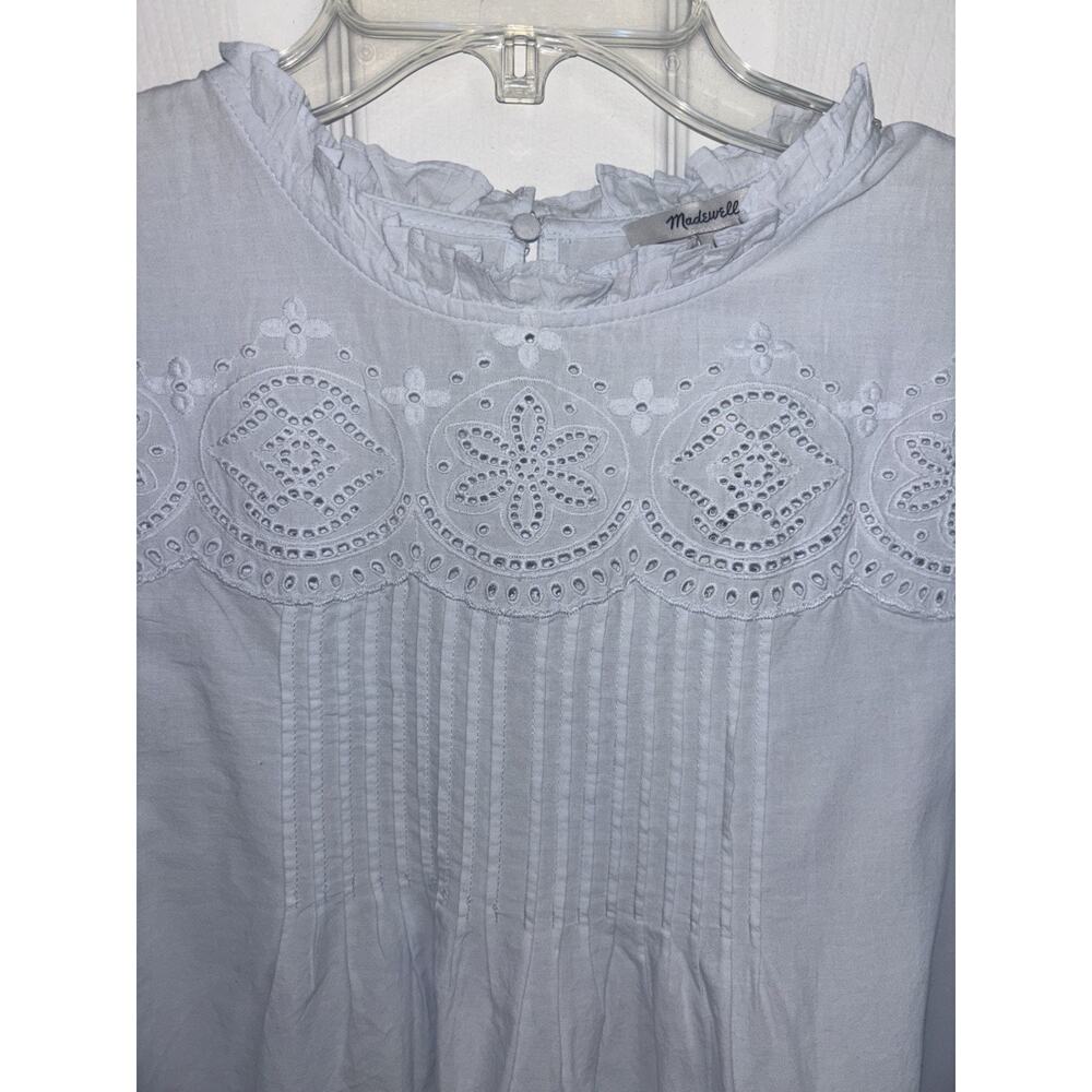 NWT Madewell Embroidered Pintuck High Neck Top Soft Blue Large Cottage - Picture 8 of 11